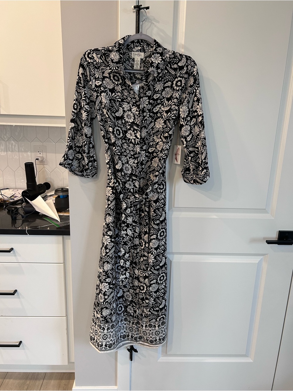 NWT Jessica Simpson Long Floral Shirt Dress Black Whimsy Boho Flowy Cottagecore